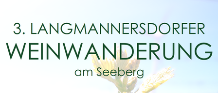 Text lautet 'ANGMANNERSDO NWANDERU am Seeberg' mit einer gelben Blume im Vordergrund.