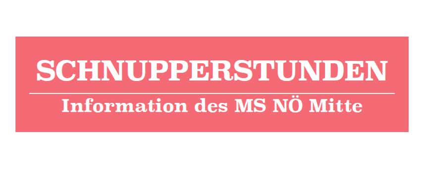 Ein roter Banner mit weißem Text zeigt 'Schnupperstunden'. Darunter steht der Text 'Information des MS NO Mitte'.
