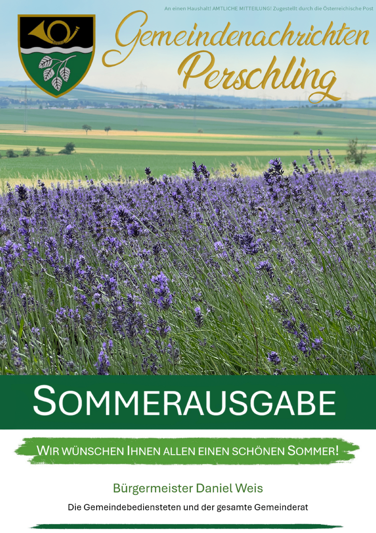 Ein farbenfrohes Lavendelfeld unter einem klaren Himmel. Im Vordergrund steht der Text 'SOMMERAUSGABE'. Der Hintergrund zeigt ein saftiges grünes Feld und ferne Hügel. Das Bild vermittelt ein Gefühl von Ruhe und Sommerreichtum.