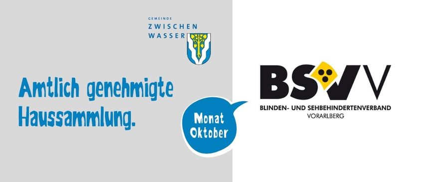 Ein Flyer mit einem blau-weißen Emblem und dem Text 'Mond Oktober' in einer Sprechblase. Daneben befindet sich das BSV-Logo mit 'Blinden- und Sehbehindertenverein Vorarlberg' darunter.