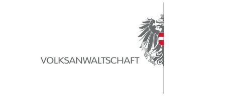Logo der Volksanwaltschaft. Ein stilisierter Adler mit rotem Schild und einem Schwert. Der Text lautet Volksanwaltschaft.