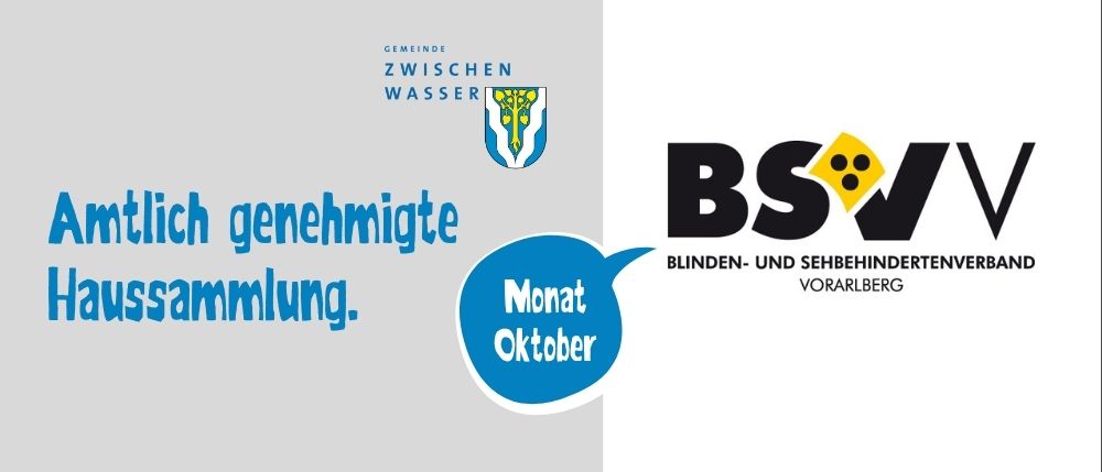 Ein Bild zeigt das Logo des BSV Vorarlberg, eines Vereins für Blinde und Sehbehinderte, mit einer Sprechblase, die "Montag Oktober" lautet.