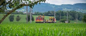 Bild enthält, Field, Nature, Outdoors, Scenery, Countryside, Farm, Pasture, Rural, Vegetation, Train
