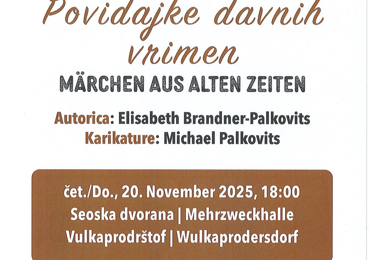 Ein Plakat bewirbt eine Erzählveranstaltung mit dem Titel 'Märchen aus alten Zeiten'. Es zeigt Illustrationen von Michael Palkovits und wird von Elisabeth Brandner-Palkovits verfasst. Die Veranstaltung ist für den 20. November 2025 um 18:00 Uhr geplant.