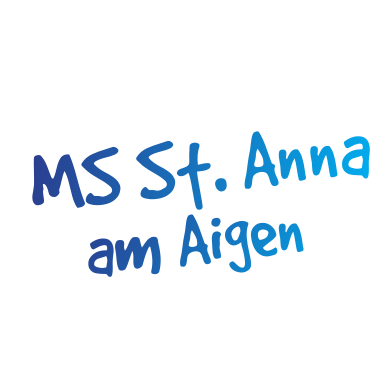 Ein dunkler Hintergrund zeigt blauen Text, der 'MS St. Anna am Aigen' lautet.