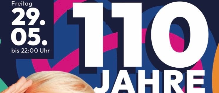 Ein Poster bewirbt eine Veranstaltung zum 110-jährigen Jubiläum von Breschan mit einer Riesen-Party und Vollmondshopping am Freitag, den 29.05.2026. Aktivitäten umfassen einen Verkauf von Spielzeug, RC-Auto-Rennen und Weinverkostung.