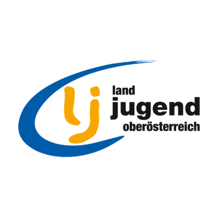 Das Logo für 'land jugend oberst' mit einem abstrakten gelben 'J' und blauem Hintergrund.