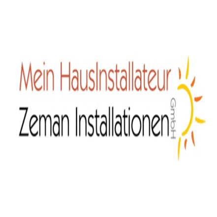 Mein Hausinstallateur Zeman Installationen GmbH Logo mit einem Sonnensymbol in Rot und Gelb auf weißem Hintergrund.
