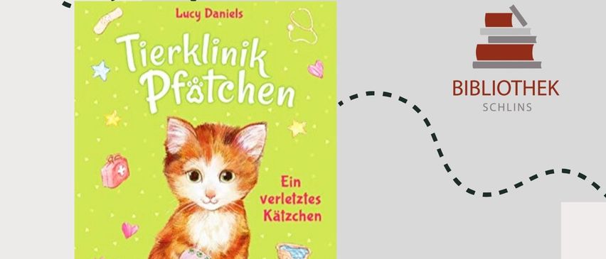 Eine Werbung für ein Kinderbuch mit dem Titel 'Pflätzchen' und einer Katzenillustration. Es beinhaltet eine Vorlesestunde jeden Donnerstag um 16:30 Uhr, die von Daniela in der Bibliothek Schülins veranstaltet wird.