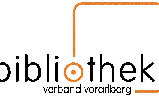 Das Logo der 'bibliothek'-Vereinigung aus Vorarlberg mit einem stilisierten Buch und einem orangefarbenen Kreis.