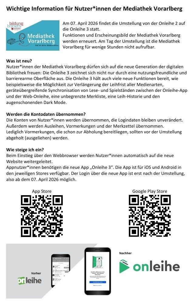 Die neue Generation der digitalen Bibliothek steht zur Verfügung. Der Online-Service bietet eine benutzerfreundliche Oberfläche und viele neue Funktionen, einschließlich verlängerter Ausleihfristen und Synchronisation zwischen der App und dem Web. Benutzerkonten werden übertragen, und Logins bleiben unverändert.