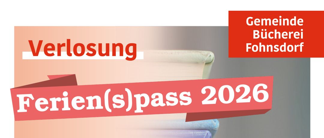 Werbeposter für Ferien(s)pass 2026 mit einem Stapel Bücher und dem Datum 15. September 2026 um 15 Uhr. Preise sind Gutscheine für Dieselkino, Aqualux-Therme und praktische Rucksäcke von SPAR.