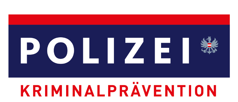 Das Bild zeigt das Logo der österreichischen Polizei zur Kriminalprävention mit den Wörtern 'POLIZEI' und 'KRIMINALPRAEVENTION' und dem österreichischen Wappen.