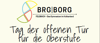 Plakat für den Tag der offenen Tür für die Oberstufe an der BRG/BORG Feldbach. Datum: 28.11.2025, Zeit: 13:30-17:30. QR-Code für die Anmeldung.