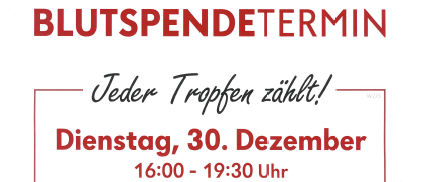 Ein Plakat für eine Blutspendeveranstaltung am 30. Dezember, 16:00-19:30 Uhr, bei Markt Hartmannsdorf Dorfhof Hauptstraße 25. Eine Frau zeigt auf einen QR-Code.