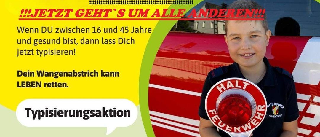 Plakat für eine Schreibaktion bei FF Markt Hartmannsdorf, die Personen im Alter von 16 bis 45 Jahren zur Anmeldung einlädt. Zeigt einen Jungen, der ein Schild mit einer roten Leuchte hält. Datum und Uhrzeit sind der 8. März 2026, von 14:00 bis 17:00 Uhr.
