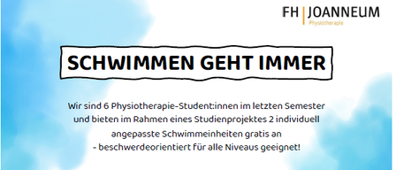 Six physiotherapy students offer free swimming lessons for all levels on April 29th and May 4th, 2026, at Bad Waltersdorf. No registration required. Contact schwimmengehtimmer@gmail.com.