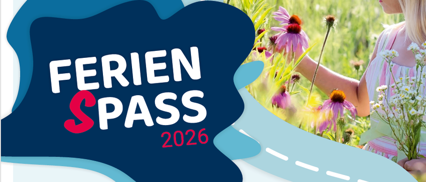 Plakat für Ferien 2026 in Markt Hartmannsdorf. Ein junges Mädchen pflückt Blumen in einer Wiese.