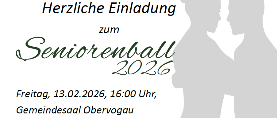 Herzliche Einladung zum Seniorenball 2026 für alle Senioren der Marktgemeinde StraB in der Steiermark am 13.02.2026 um 16:00 Uhr im Gemeindesaal Obervogau.