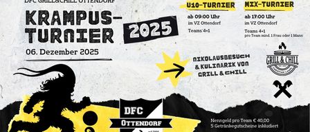 Plakat für das Campus Turner Event 2025 in Ottendorf, mit U10-Turnier, Nikolausbesuch und Grillparty. Anmeldeinformationen und Datum sind angegeben.