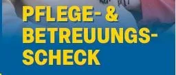 Ein blaues Poster mit weißem Text in Fettdruck lautet 'KEINE PFLEGE- & BETREUUNGS-ÜBERPRÜFUNG'. Der Hintergrund ist einfarbig blau.