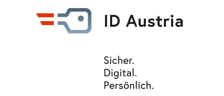 Das ID Austria-Logo zeigt ein Schlüsselsymbol in Rot und Grau mit dem Text 'ID Austria' darunter. Darunter stehen die Wörter 'Sicher. Digital. Persönlich.'.
