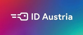 Das ID Austria Logo mit einem Schlüsselsymbol, auf einem lebhaften mehrfarbigen Hintergrund dargestellt.
