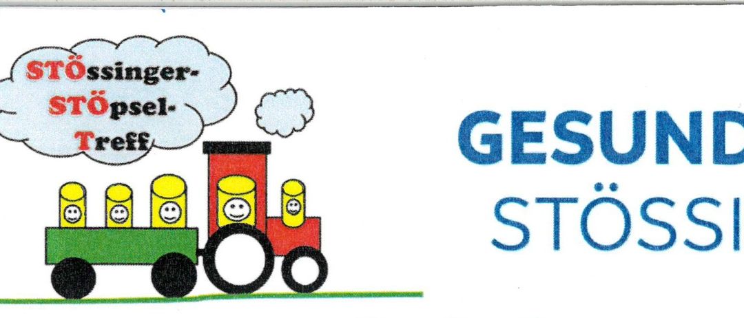 Illustration einer rot-gelben Lokomotive mit Dampf aus dem Schornstein, beschriftet mit GES ST.