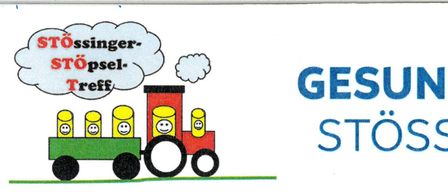 A colorful drawing of a train with two smiling faces and steam coming out of the top. The word GES ST is written in blue.