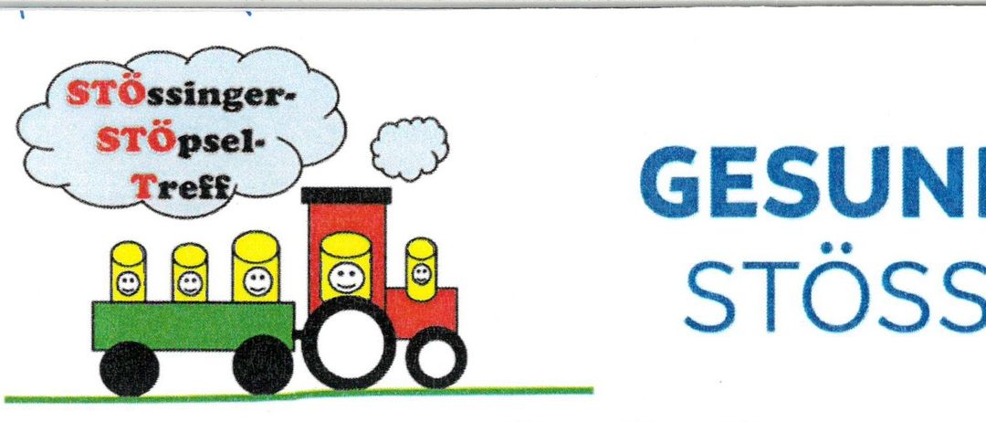 Illustration einer roten und gelben Dampflokomotive, die weißen Dampf aus dem Schornstein und der Rauchkammer ausstößt, mit einem lächelnden Gesicht an der Front. Die Buchstaben 'GES' und 'ST' befinden sich auf der rechten Seite.