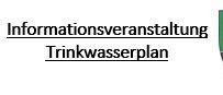 Ein Logo für eine Informationsveranstaltung Trinkwasserplan mit einem Schild, einem Schaf, einem Baum und einem grünen Rand.