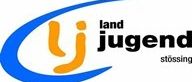 Das Logo für Land Jugend ist dargestellt. Der Text 'land jugend' ist in Blau geschrieben, mit 'stößsing' in kleinerem Text darunter. Das Logo hat ein abstraktes Design mit einem blauen und orangefarbenen Farbschema.