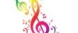 Eine farbenfrohe Illustration eines Violinschlüssels, umgeben von bunten Musiknoten und Symbolen, die den Kern von Musik und Kreativität darstellen.