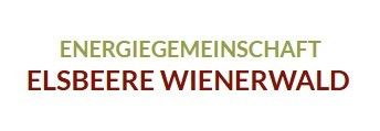Ein Logo für Energiegemeinschaft Elsbeere Wienerwald, mit grünem und rotem Text auf weißem Hintergrund.