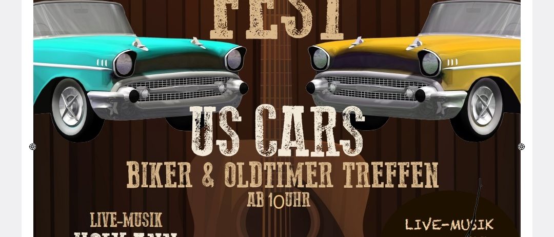 Country Fest mit US-Autos, Bikern und Oldtimern. Live-Musik von Holy Ann und The Jukebox Junky's. 12. Juli 2025 im Freizeitpark Behmberg.