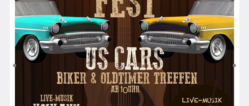 Country Fest mit US-Autos, Bikern und Oldtimern. Live-Musik von Holy Ann und The Jukebox Junky's. 12. Juli 2025 im Freizeitpark Behmberg.