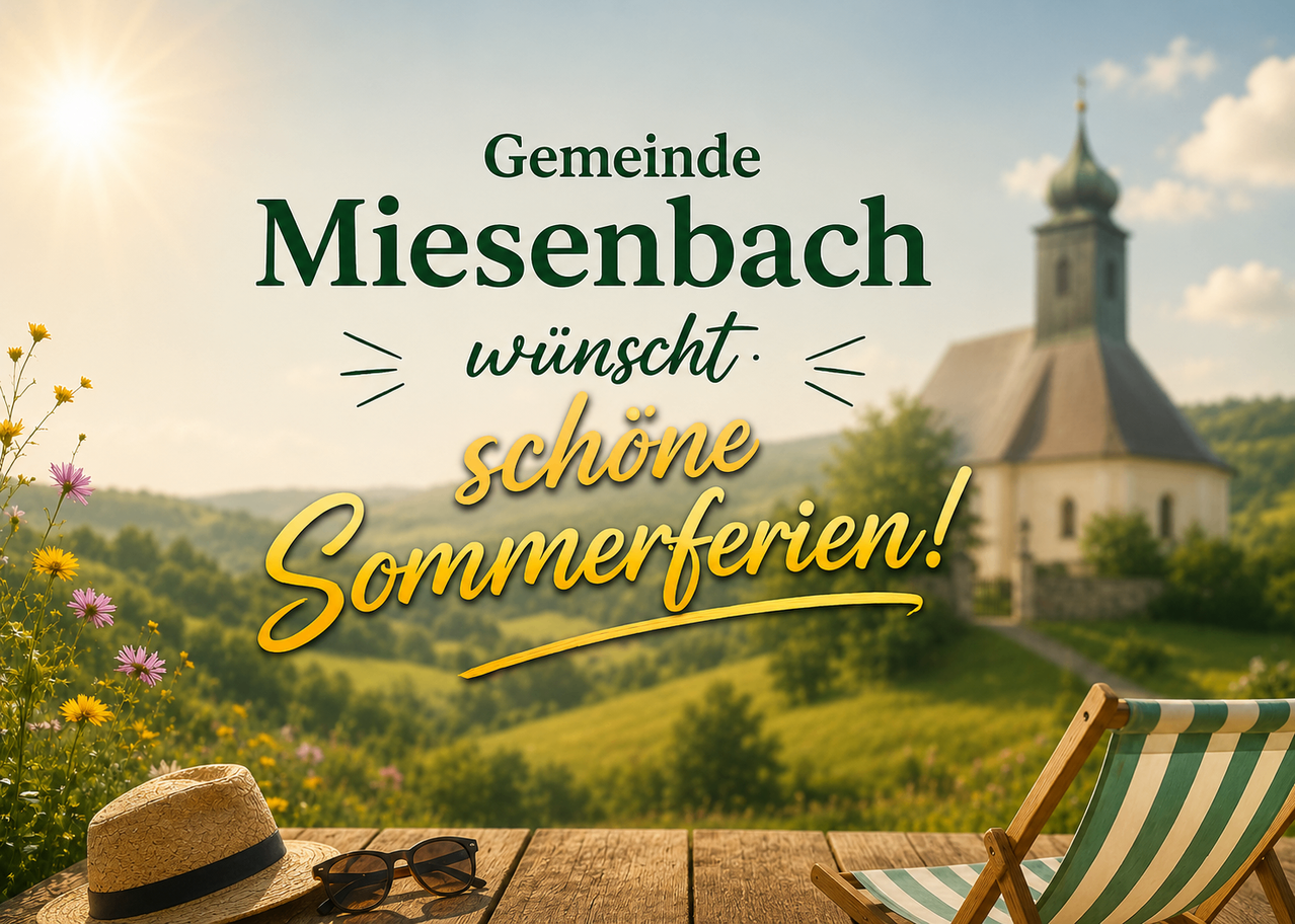 Eine Outdoor-Szene mit einem Holztisch, einem grünen Stuhl und einem Hut. Im Hintergrund befindet sich ein malerisches Dorf mit einer Kirche und üppigen grünen Hügeln.