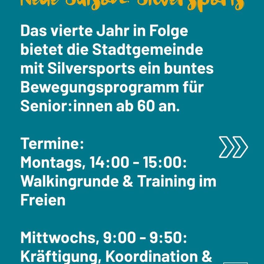 The city council offers a variety of exercise programs for seniors aged 60 and over. Mondays, 14:00-15:00: Walking routes and training in the park. Wednesdays, 9:00-9:50: Strength, coordination and balance exercises.