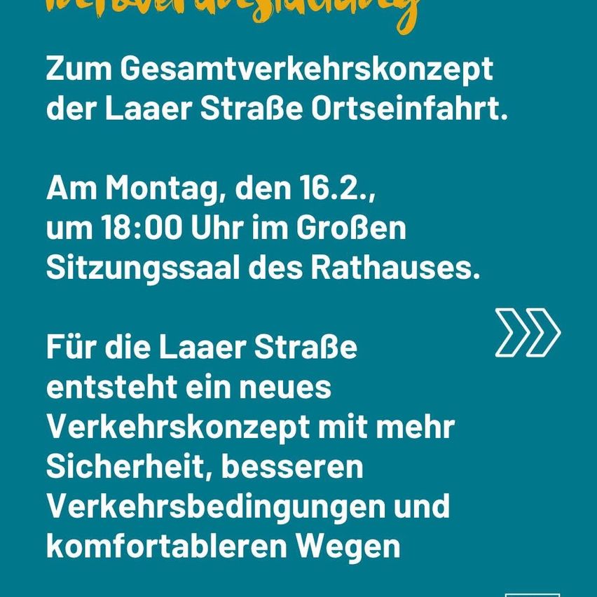 A public meeting about the traffic concept for Laaer Strasse will take place on Monday, 16th, at 18:00 in the town hall's large meeting room. A new traffic concept for Laaer Strasse with enhanced safety, improved traffic conditions, and comfortable pathways is being developed.
