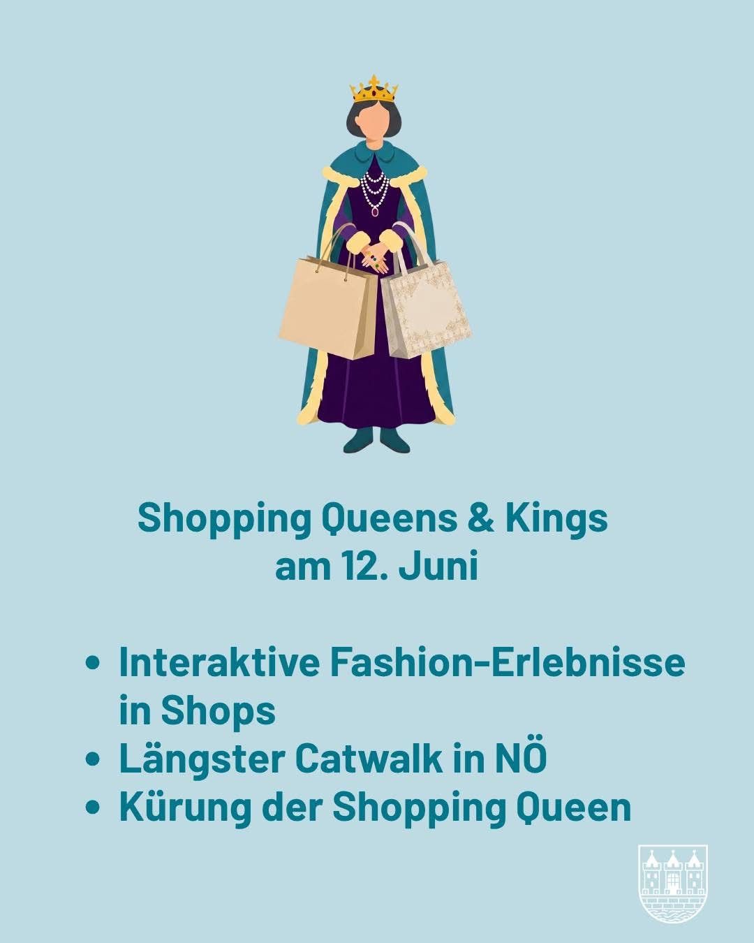 Eine Frau, die als Königin gekleidet ist, hält Einkaufstüten. Veranstaltung: Shopping Queens & Kings. Datum: 12. Juni. Features beinhalten interaktive Mode-Erlebnisse in Shops, den längsten Catwalk im Nordosten und die Krönung der Shopping Queen.