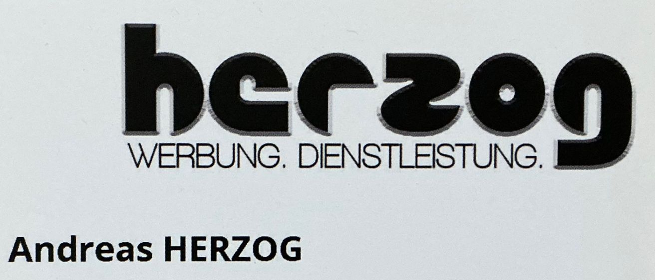 Eine weiße Visitenkarte für Herzog mit Logo und Kontaktdaten von Andreas Herzog.