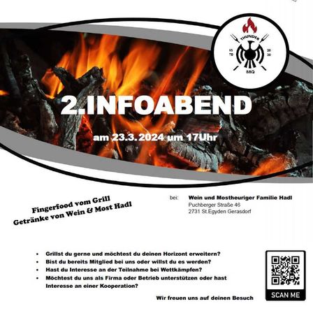 Bild enthält, Advertisement, Poster, QR Code, Bbq, Food, Grilling, Fireplace, Indoors