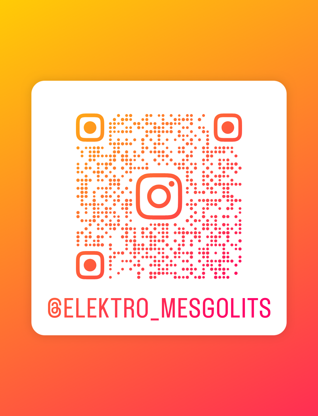 A square white card with a red Instagram logo in the center. The logo is made up of small dots forming a square pattern. The card reads '@ELEKTROMESOLITS' in bold letters.