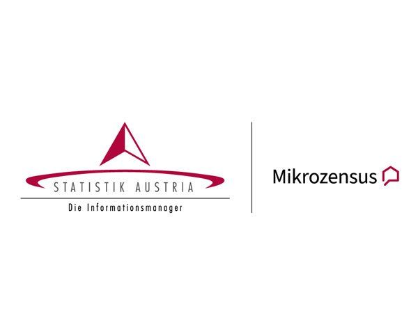 The image features two logos: 'Statistik Austria' with a triangle symbol and 'Mikrozensus' with a house icon, both on a white background.