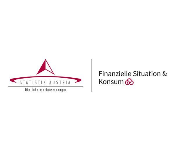The image shows a logo for 'Statistik Austria', an Austrian organization, alongside the text 'Finanzielle Situation & Konsum', which translates to 'Financial Situation & Consumption'.