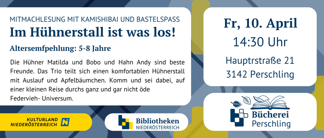 Veranstaltung mit Kamishibai und Bastelpass Ahnerstall ist los! Alter: 5-8 Jahre. Begleiten Sie Matilda, Bobo und Hahn Andy in einen komfortablen Hundestall und Apfelbäume. Begleiten Sie sie auf einer Reise durch das Universum.
