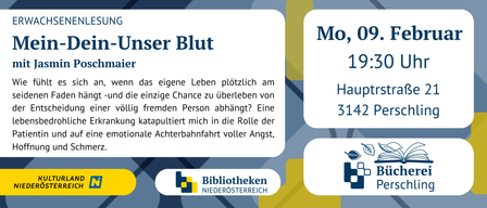 Das Bild zeigt eine Werbung für eine Online-Leseveranstaltung. Es enthält Datum, Uhrzeit und eine kurze Beschreibung eines Buchevents mit Fokus auf persönlichen Erfahrungen. Es sind Logos und Symbole im Zusammenhang mit der Veranstaltung vorhanden.