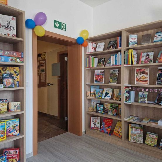 Bild enthält, Furniture, Bookcase, Book, Publication, Balloon, Person