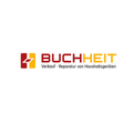 Das BuchHeit-Logo zeigt einen stilisierten Blitz in Rot und Gelb mit dem Wort BuchHeit in fettem gelbem Druck. Darunter steht der Slogan Verkauf Reparatur von Haushaltsgerate.