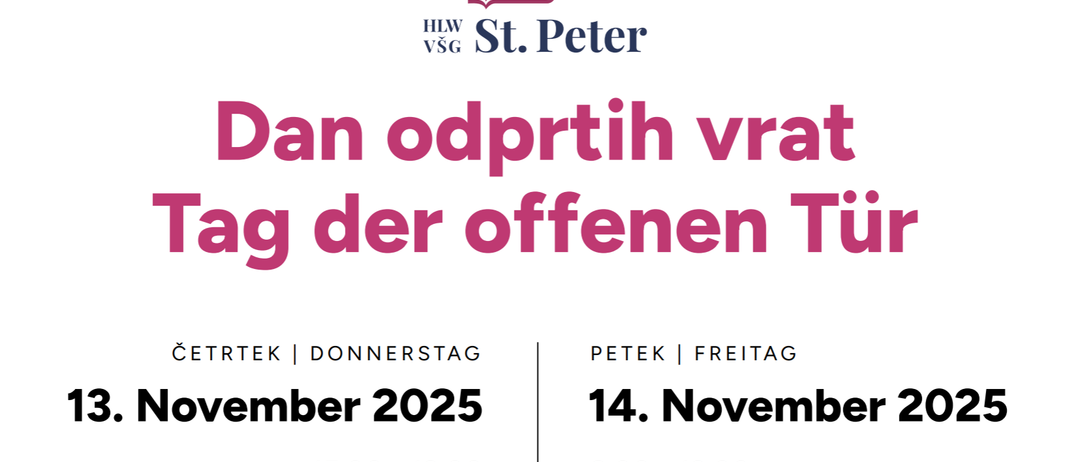 Plakat für einen offenen Tag bei St. Peter. Termine: Donnerstag, Dezember 2025, 15:00-19:00 und Freitag, 14. November, 8:00-12:00.